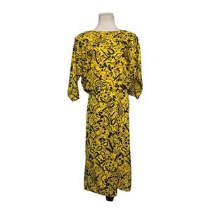 Charles Bianco vintage yellow floral short dolman sleeves midi dress size 8